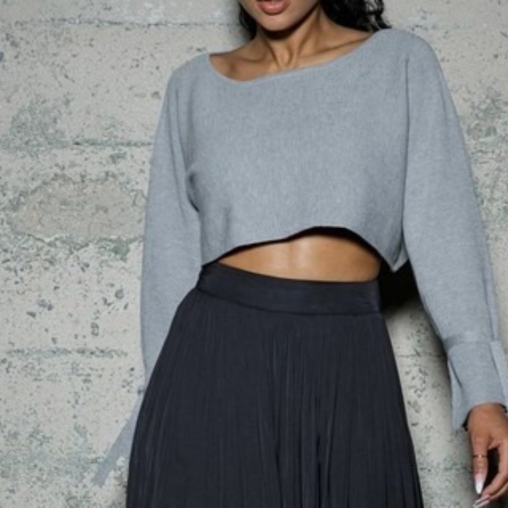 Heather Gray Crop Knit Sweater - Picture 6 of 6